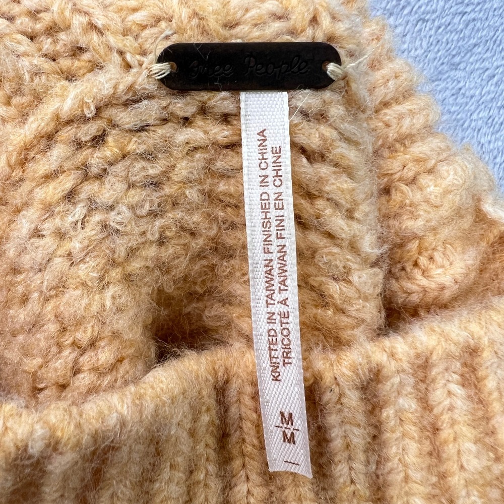 Free People Bradly Cropped Sweater MockNeck Textured Knit Pullover Yellow Medium - Picture 4 of 10
